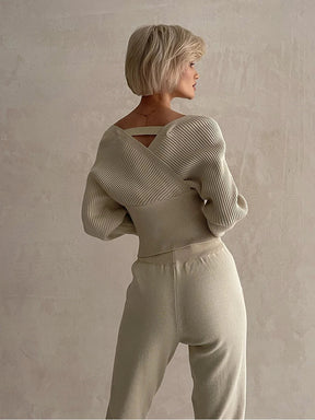 Conjunto Canelado Ombro a Ombro com Calça de Cós Ajustável – Olivia