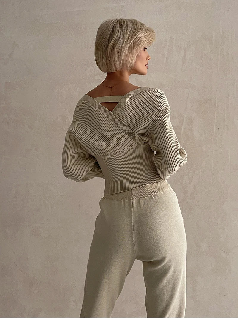 Conjunto Canelado Ombro a Ombro com Calça de Cós Ajustável – Olivia