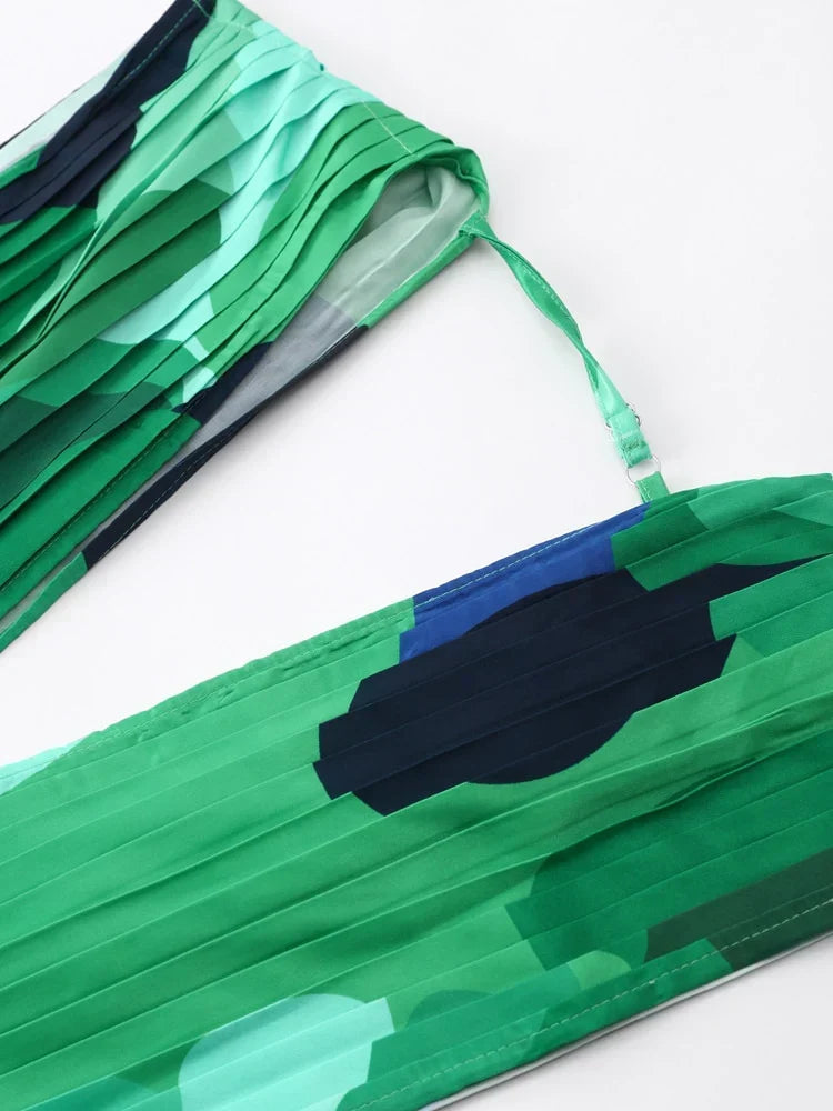 Vestido Midi Plissado Estampado com Decote em V Elegante – Adriene
