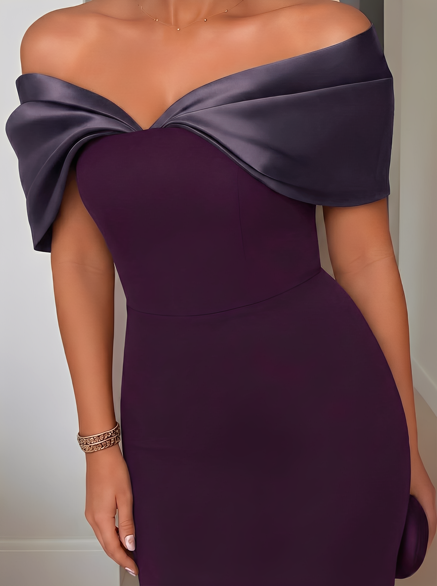 Vestido Longo Ombro a Ombro com Detalhe em Cetim e Fenda Elegante – Nyla [FRETE FULL]