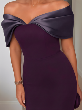 Vestido Longo Ombro a Ombro com Detalhe em Cetim e Fenda Elegante – Nyla [FRETE FULL]
