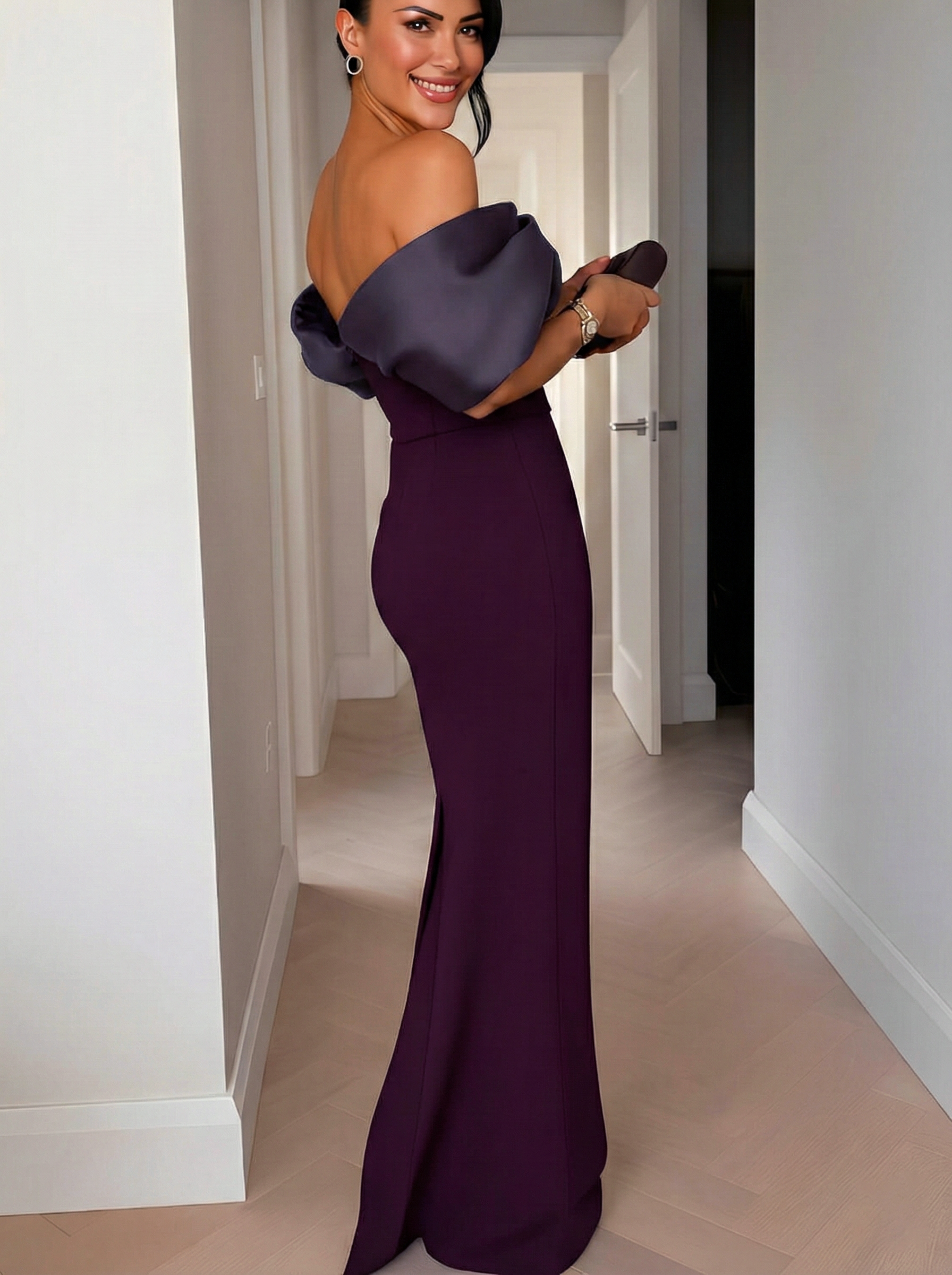 Vestido Longo Ombro a Ombro com Detalhe em Cetim e Fenda Elegante – Nyla [FRETE FULL]
