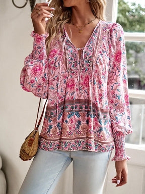 Blusa Boho Floral em Viscose com Decote em V – Flora [FRETE FULL]
