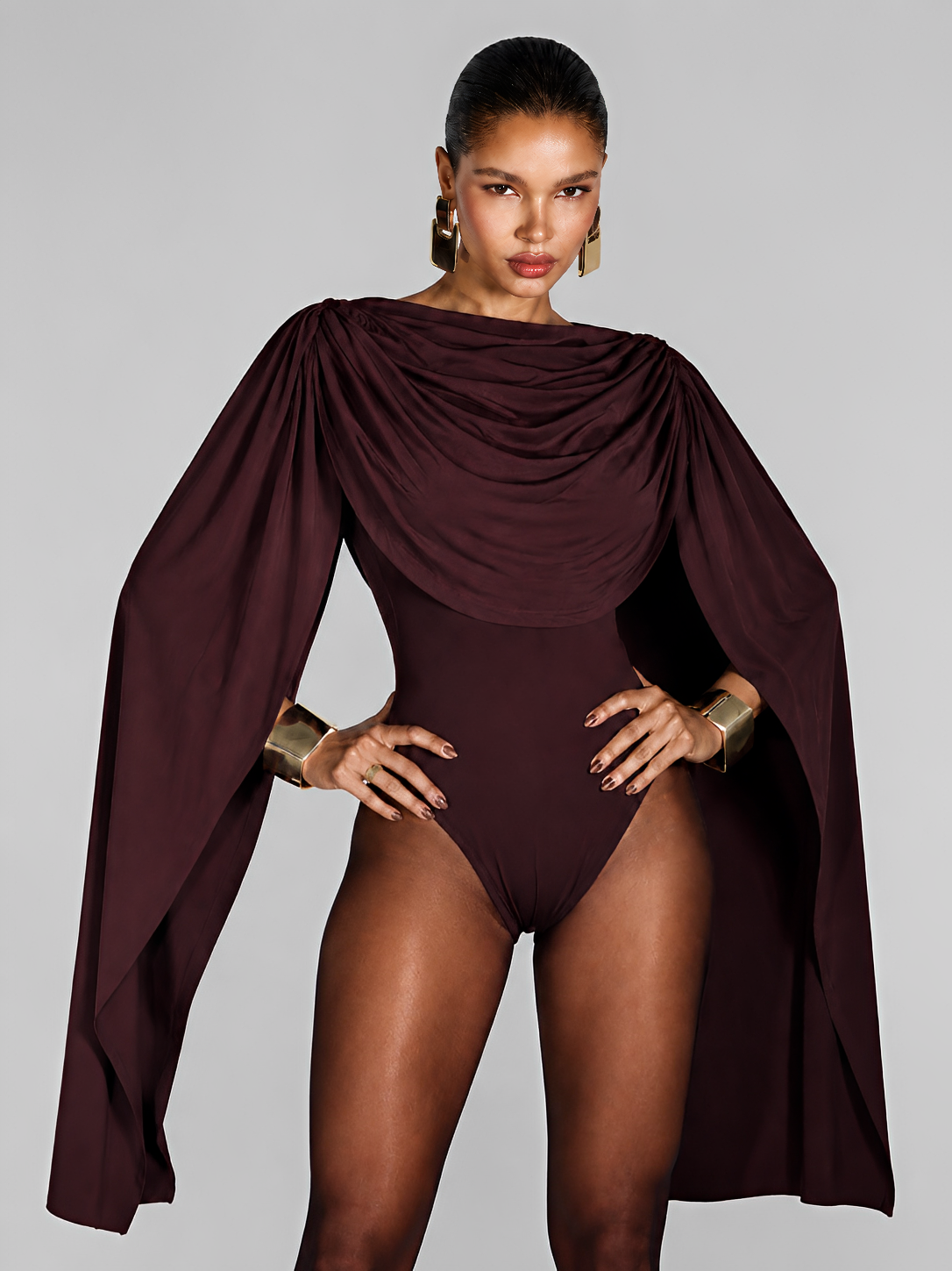 Body com Capa Drapeada Volumosa Sobreposta e Efeito Fluido - Lorelay